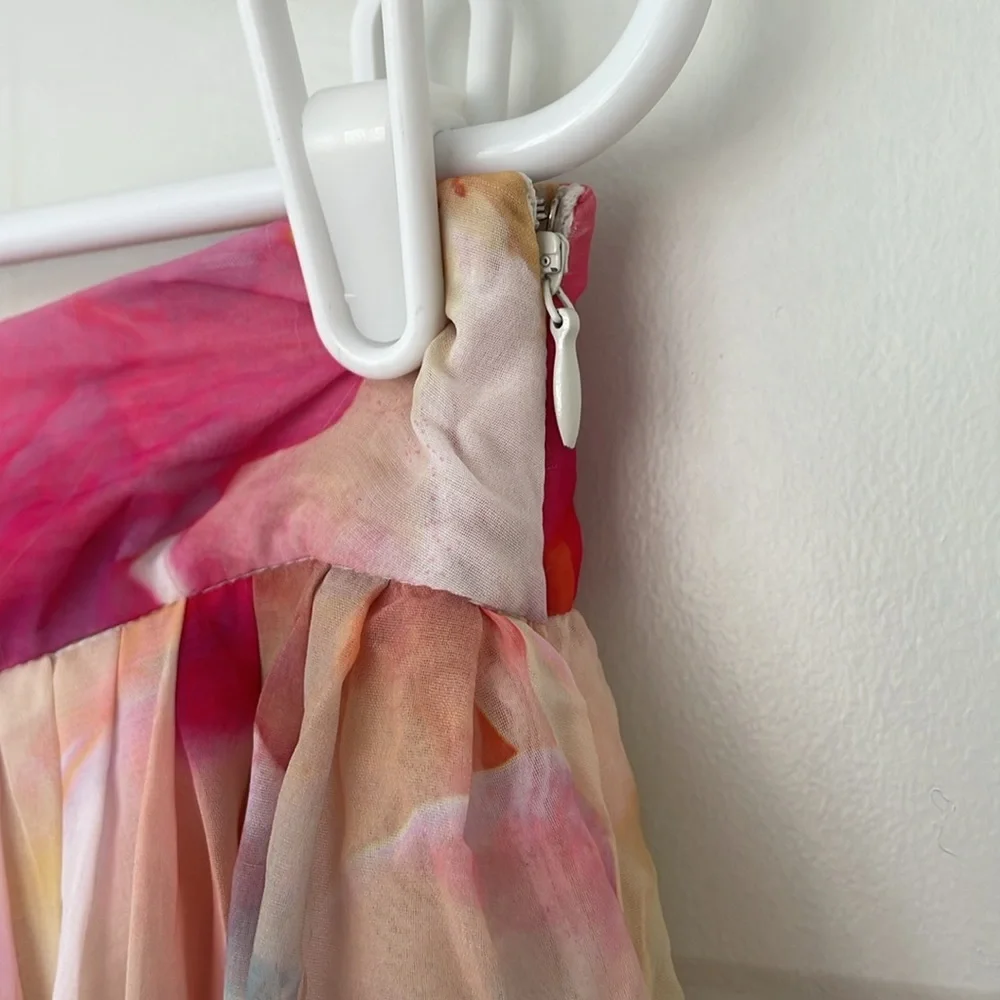 LIZ CLAIBORNE skirt size 10P petite pink yellow floral pleated - Picture 3 of 5